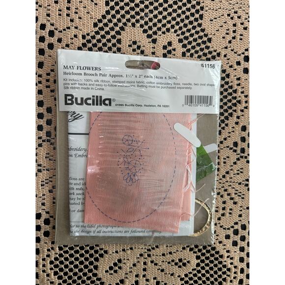 Bucilla 90s Heirloom Brooch Pair- Ribbon Embroidery Kit- May Slower- unopened - Picture 3 of 4